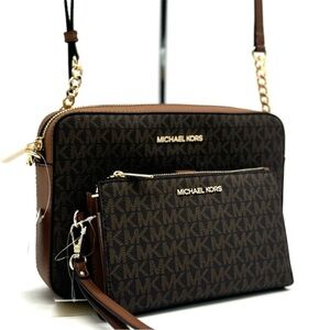 Michael Kors Large EW Crossbody Bag & Large Double Zip Wallet Brown